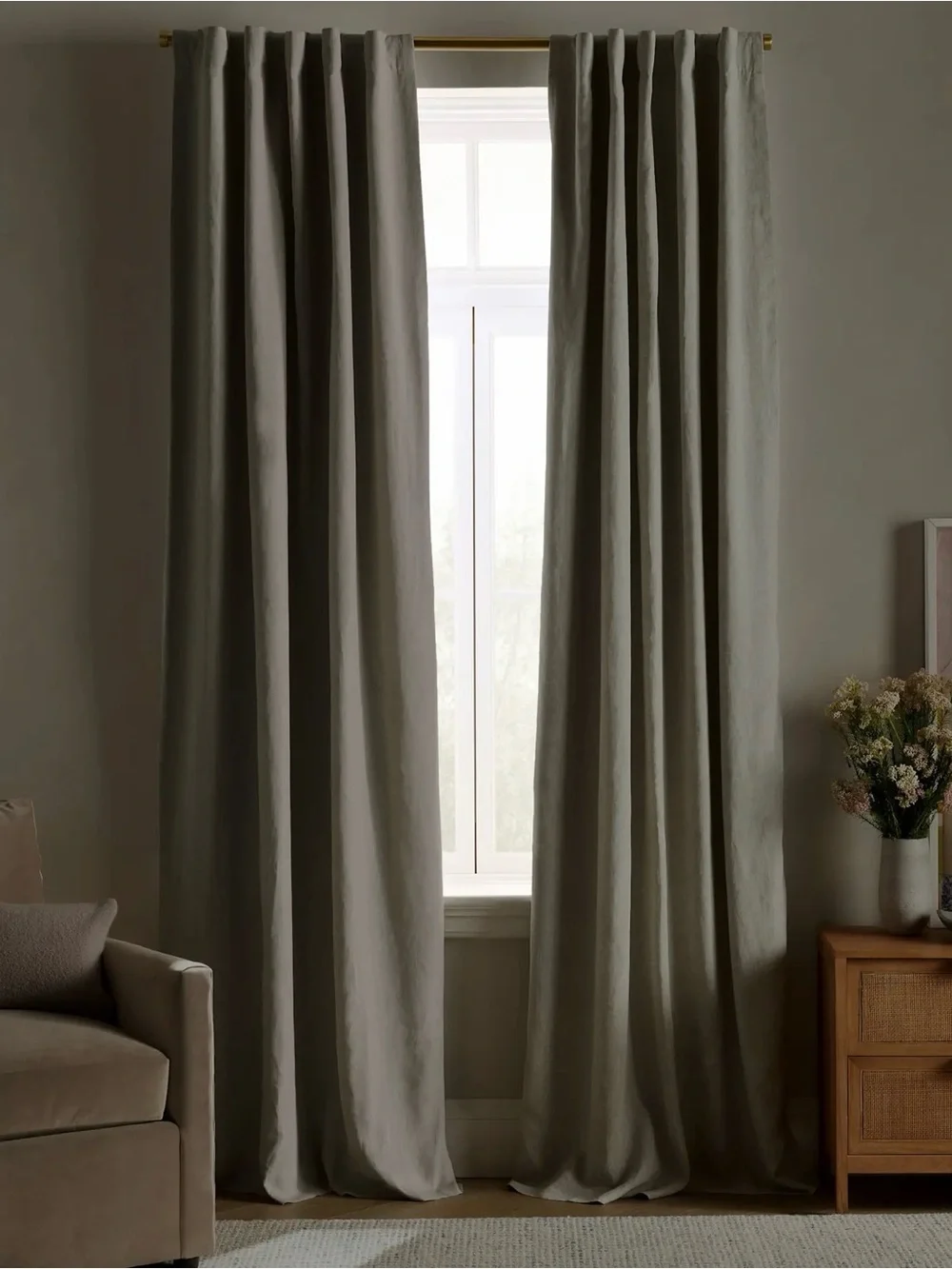 Quince European Linen True Blackout Curtain Panel in Sage