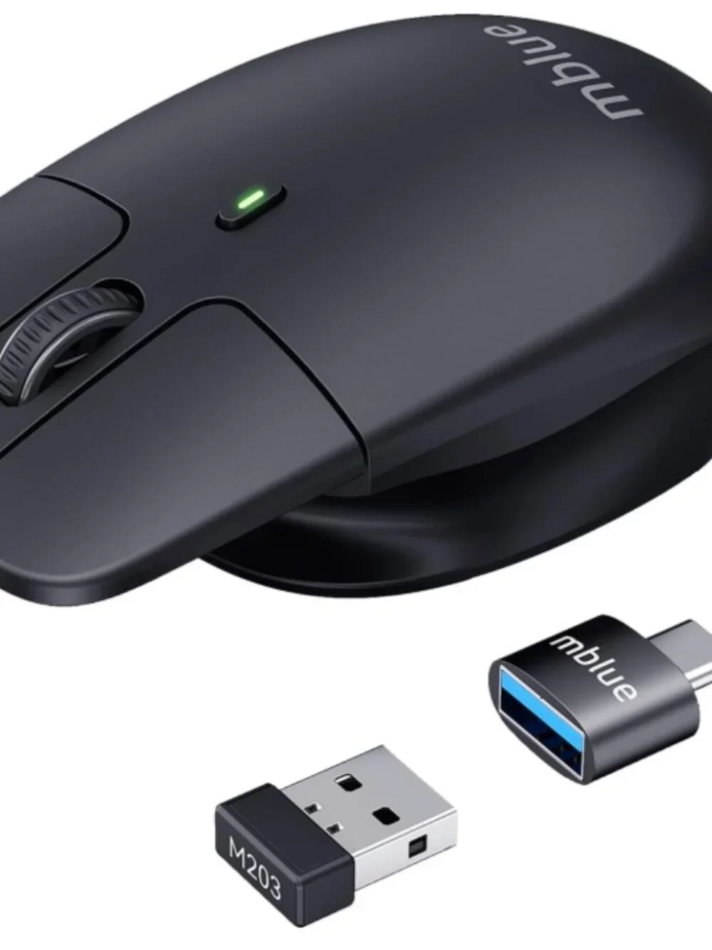Mblue Lightweight Floating Wireless Mouse Black Type C Charger