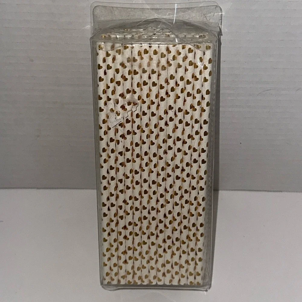 Gold Foil Heart Paper Straws White Wedding Party Supplies Pack of 100‎
