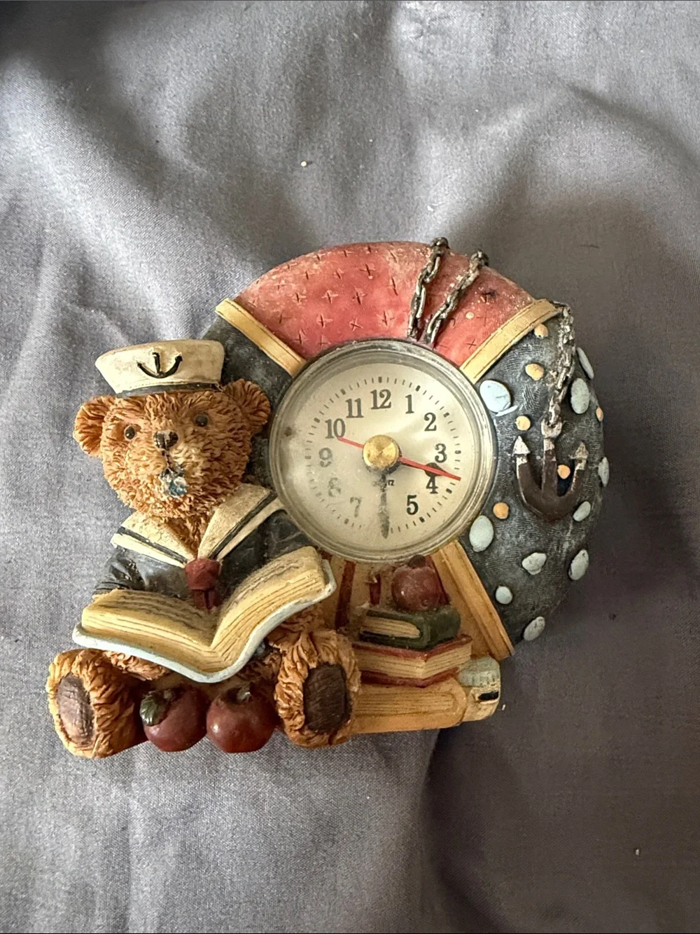 Sailor Teddy Bear Resin Clock – Brown and Red Accent