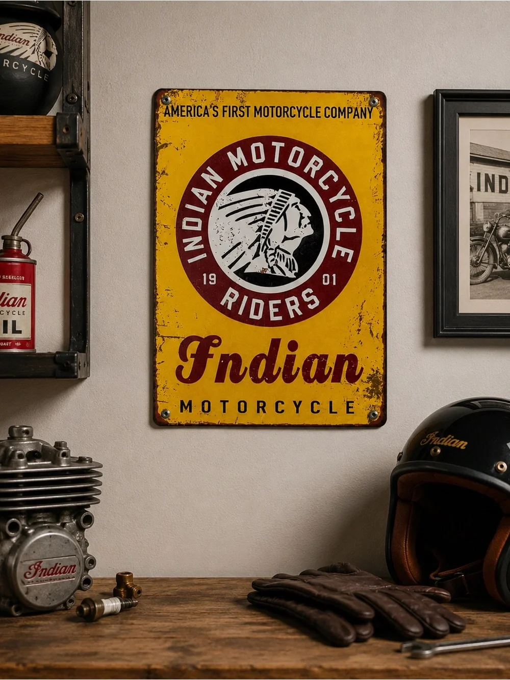 Indian Motorcycle Riders Metal Tin Sign Vintage‎ Style Wall Decor