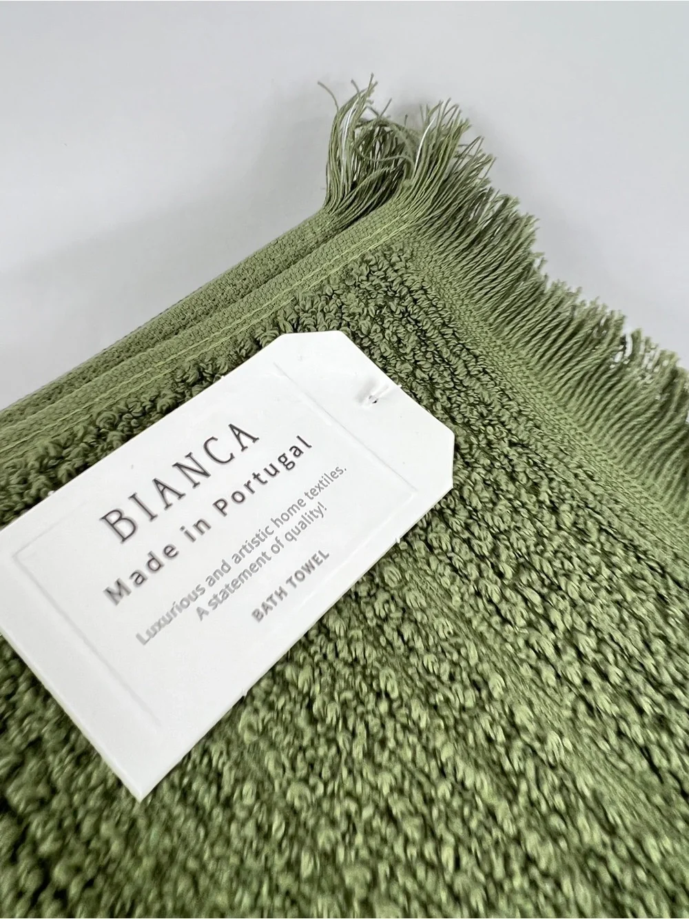 Bianca 2 Pc Bath Towel Set With Fringe 100% Cotton Olive Green Textured NEW