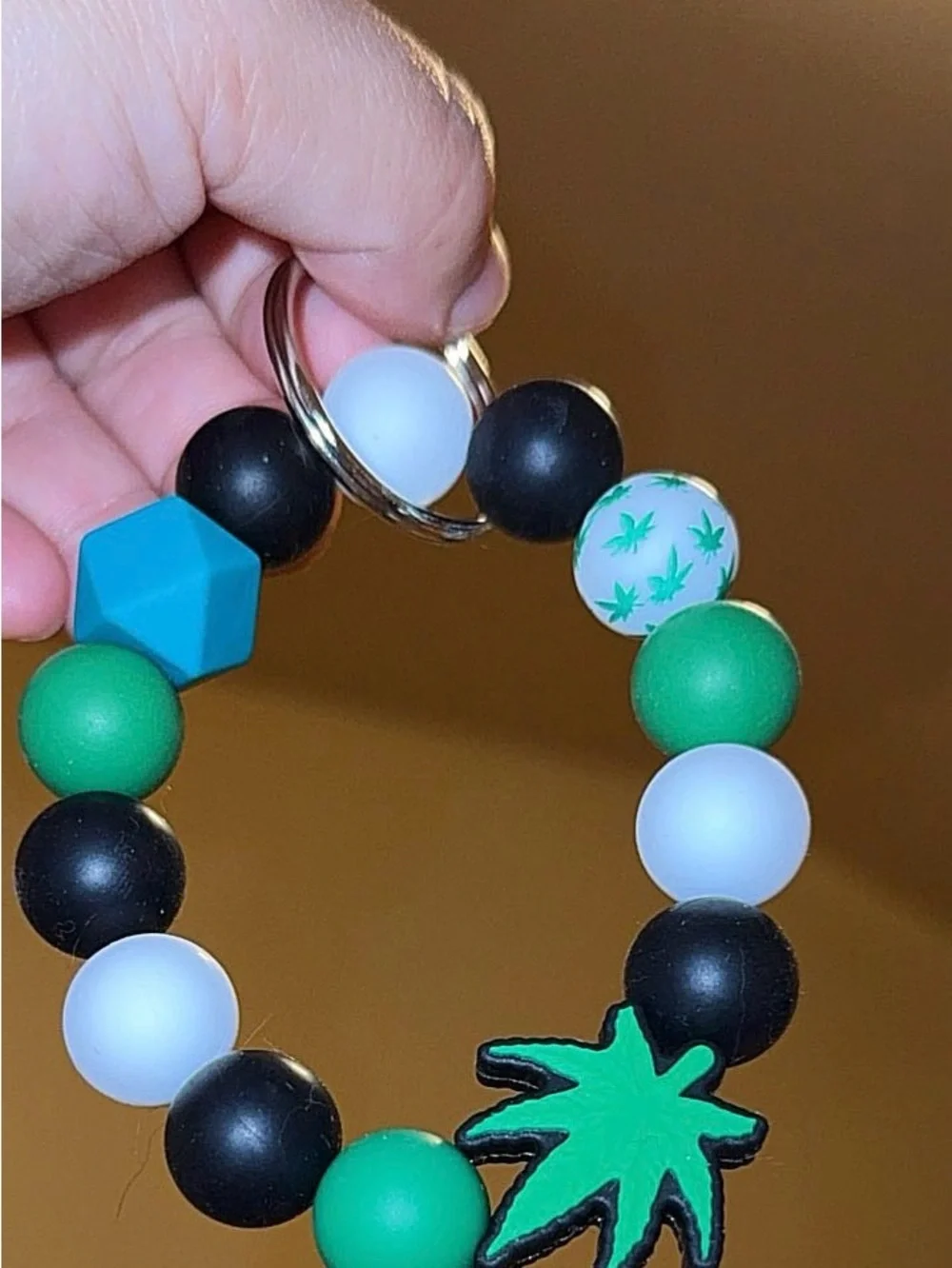Man and woman Silicone Beaded keychain - Green, Black & White