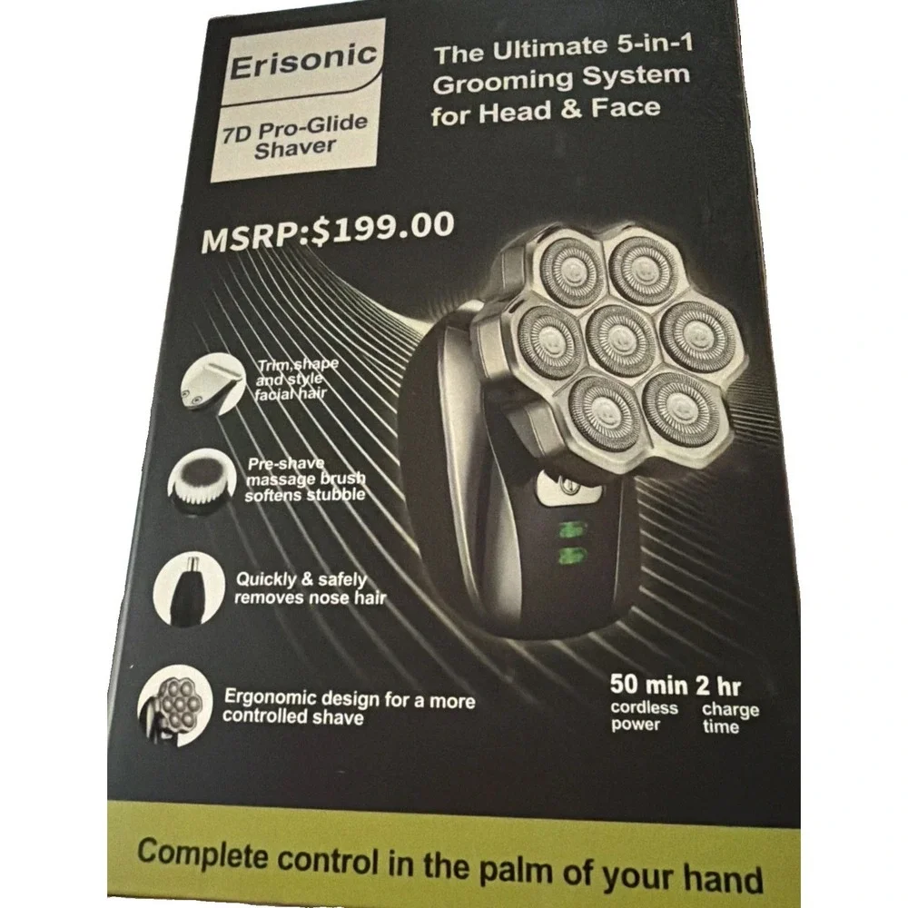Erisonic 7D Pro-Glide Shaver 5-in-1 Head‎ Face Grooming System