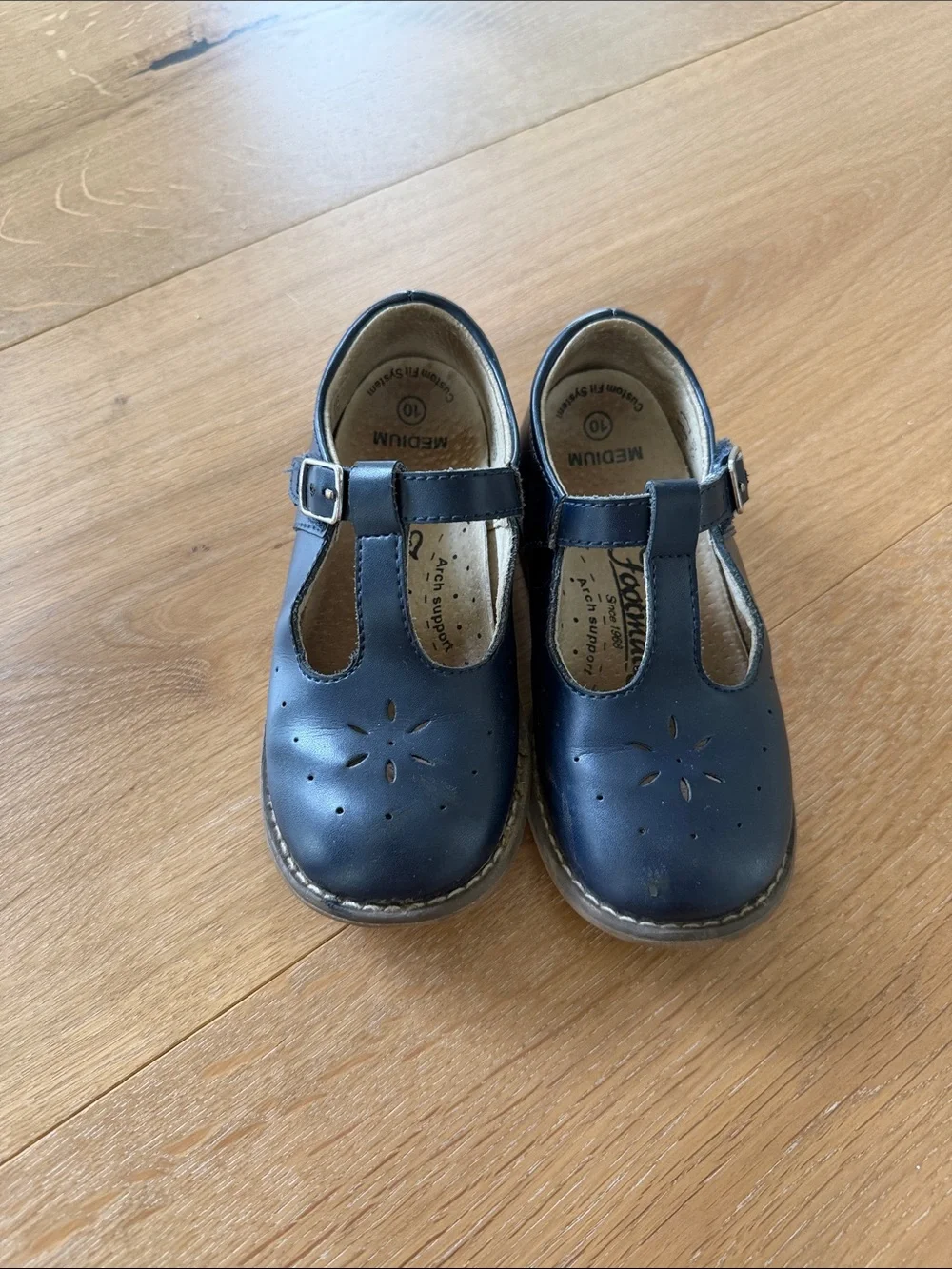 FootMates Navy T-Strap Leather Kids Dress Shoes