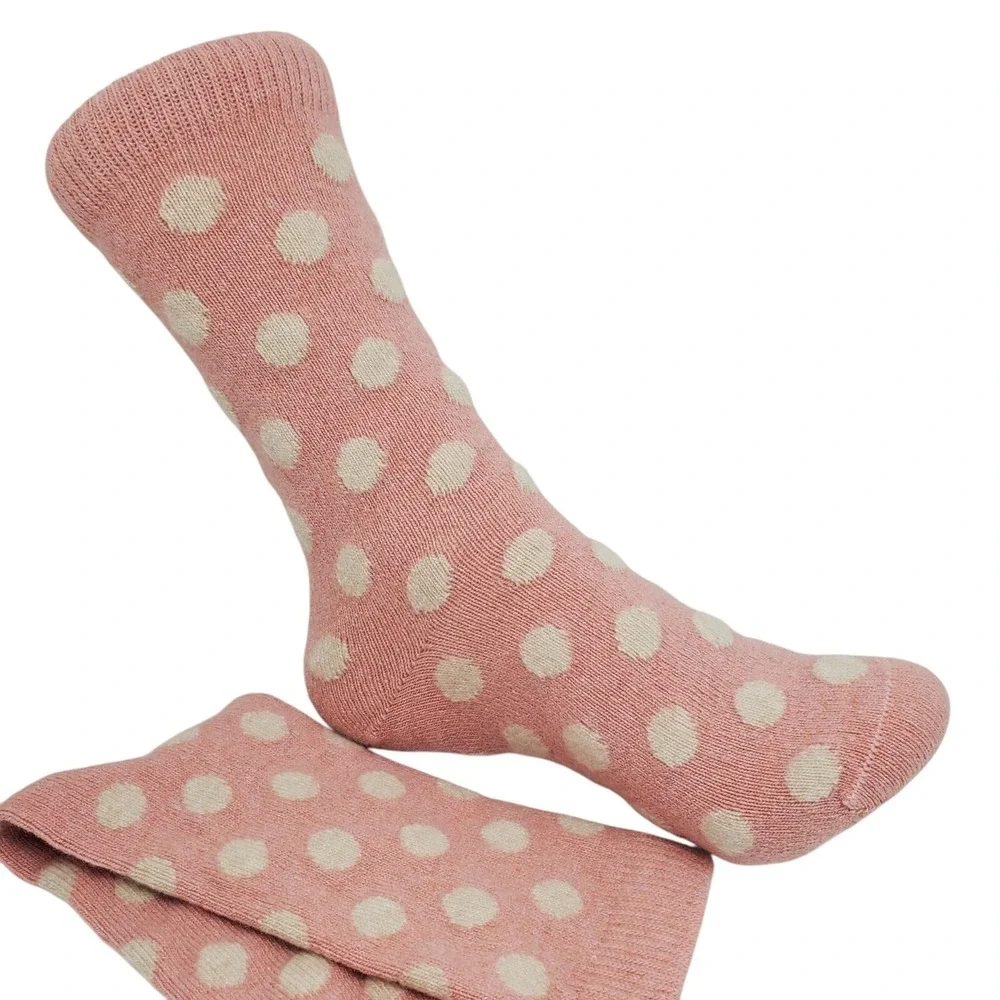 Pink Cream Dot Crew Socks Medium Garnet Hill 9-11 Warm Cozy Cashmere Blend NEW M