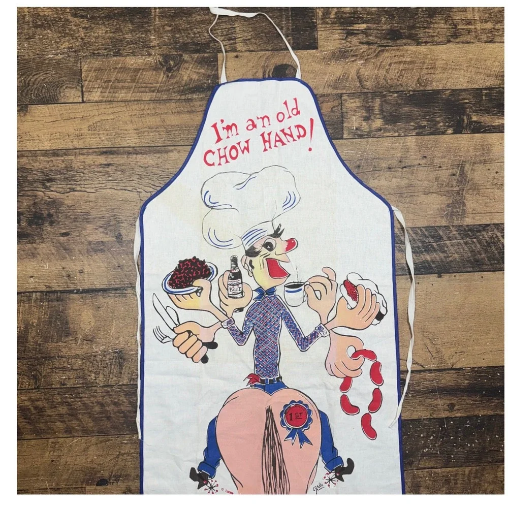Vintage Novelty Chef Apron I am an Old Chow‎ Hand Graphic Print