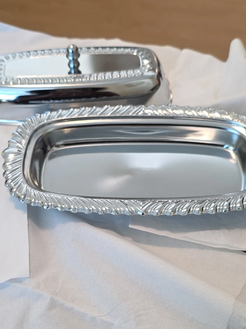 Silver Decorative Butter Dish with Ornate Rim - Home Bath