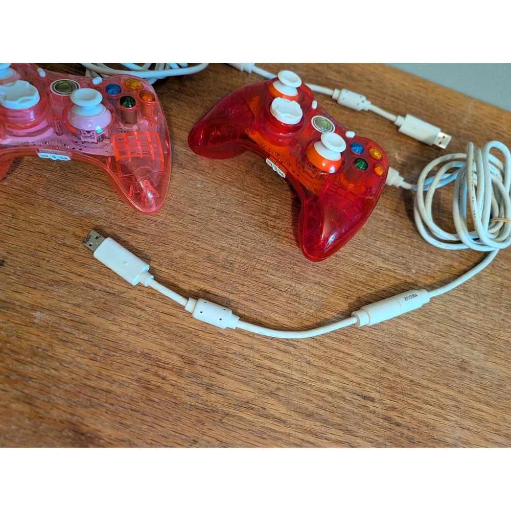 Lot of 2 PDP Rock Candy Xbox 360 Wired Controllers Red Pink PC Tested WORKS