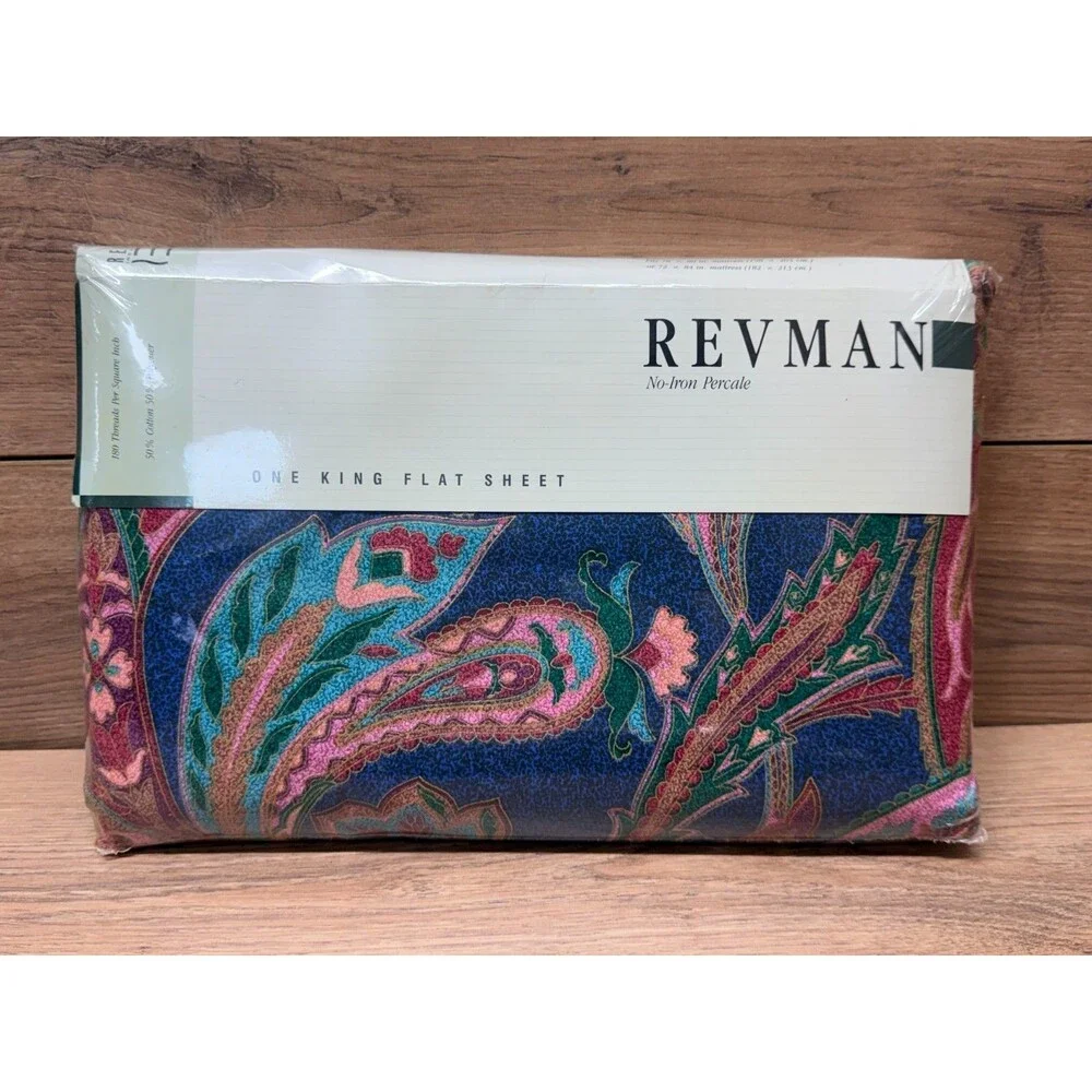 New Vintage 1989 Revman Kismet II King Paisley Sheet Set (Fitted & Flat) NOS