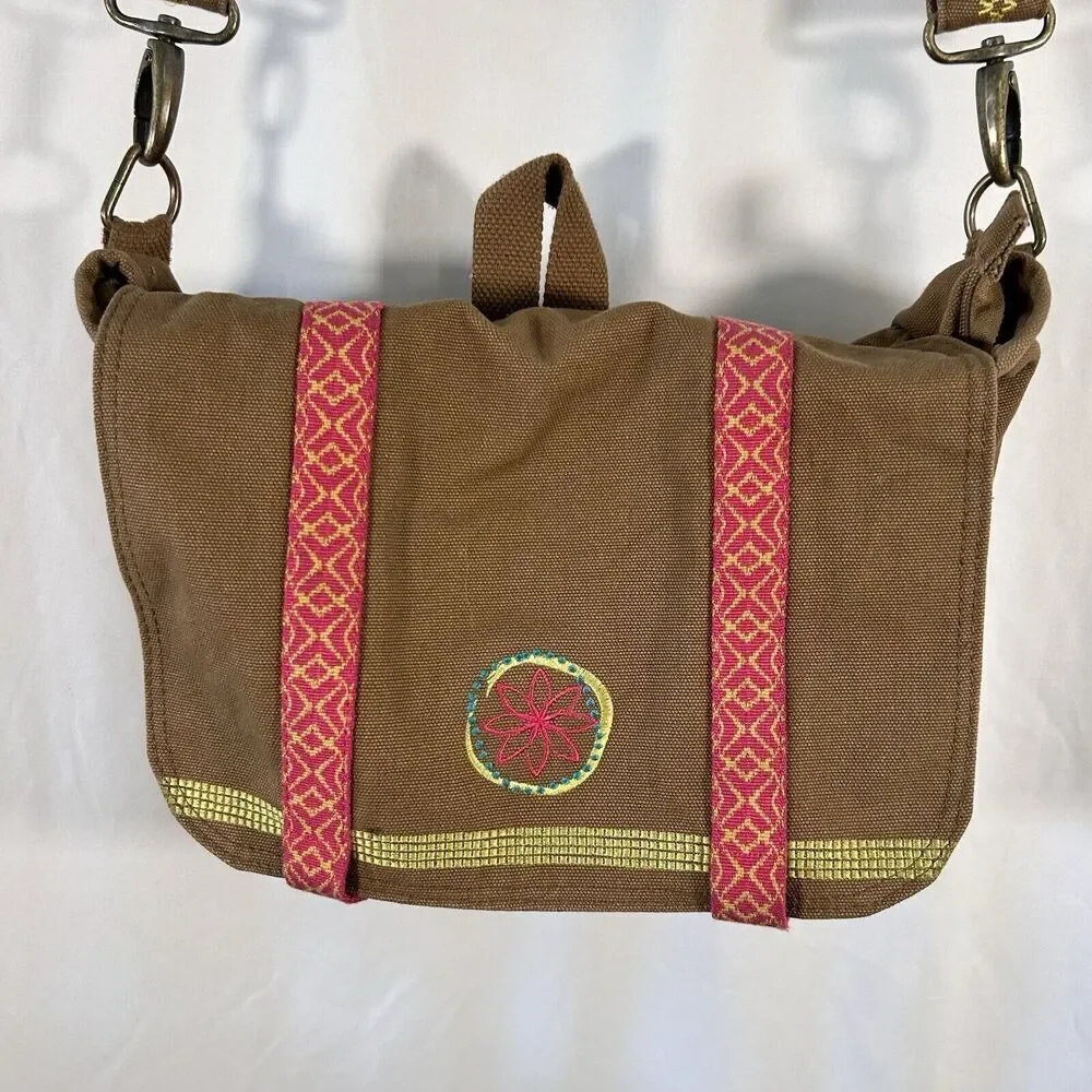 American Girl Tote Bag Brown Canvas Zip Top Pockets Shoulder Strap Magnetic Snap