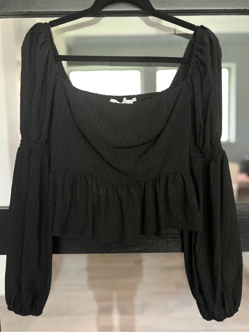 ASTR The Label Black Textured Peplum Puff Sleeve Square Neck Top Revolve - Small