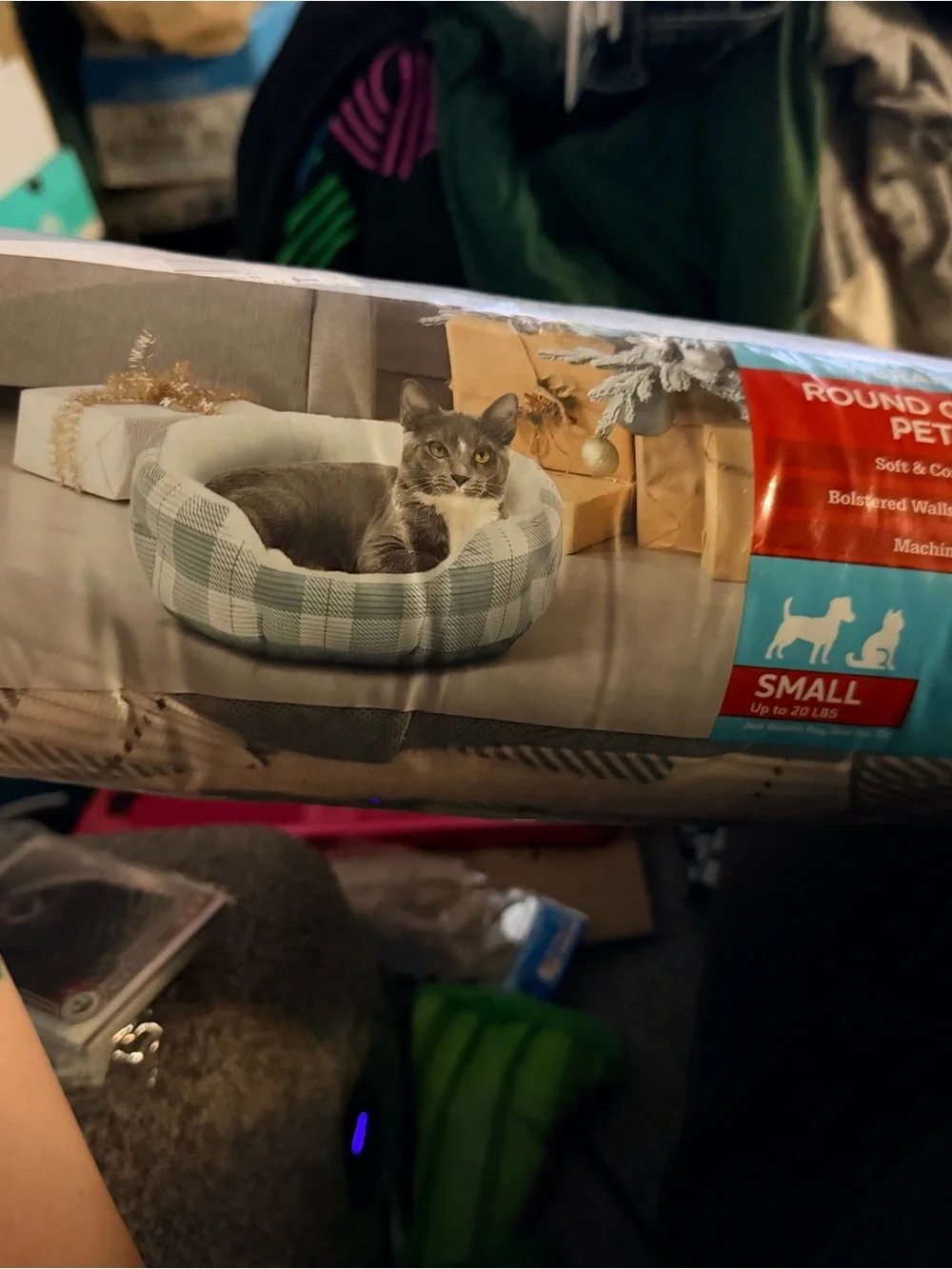 Small Round Plaid Pet Bed - Gray
