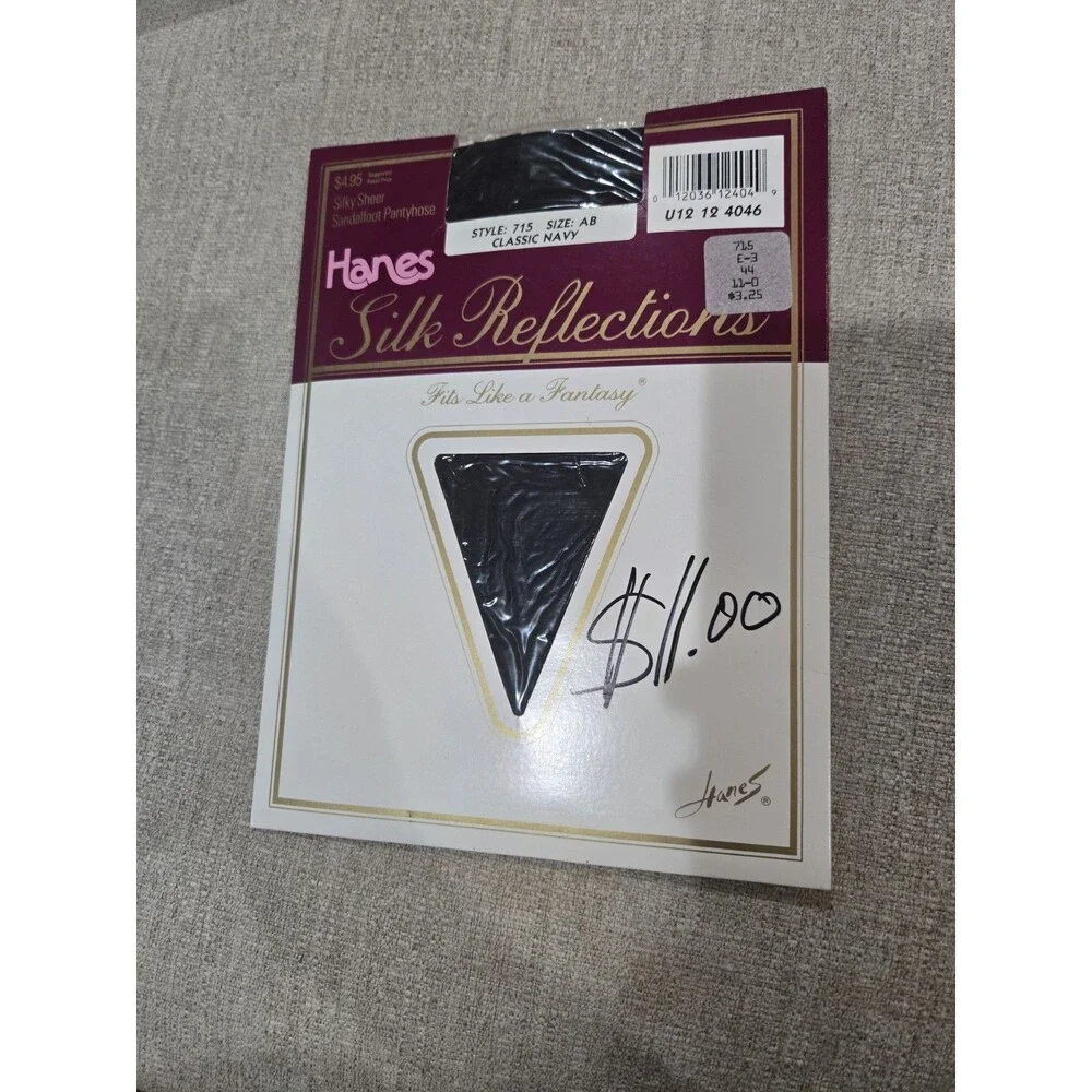 Vintage 1989 Hanes Silk Reflections Pantyhose Classic Navy Size AB Sealed NOS