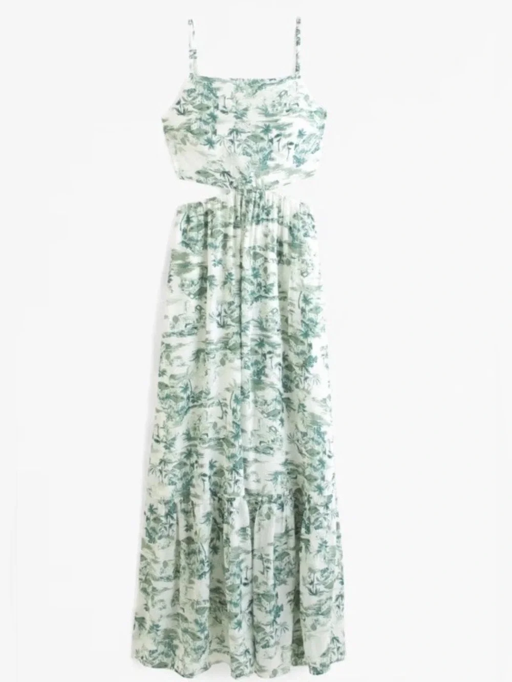 Abercrombie and Fitch Open Back Green Botanical Print Maxi Dress Summer Dress