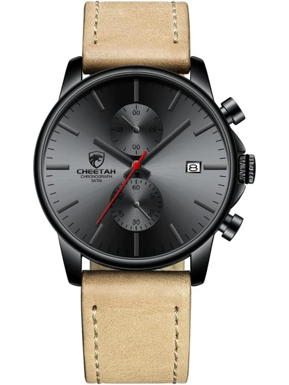 Men's Red hand Fashion Sleek Minimalist Quartz Analog Chronograph Wristwatch