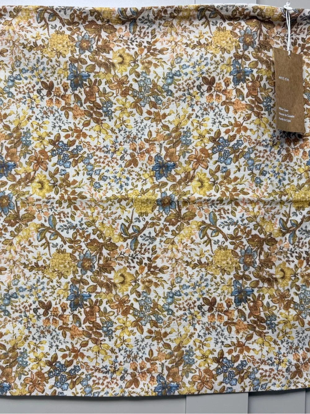 West Elm Floral Printed Cotton Throw in Yellow, Blue & Brown - Home Bedding NWT