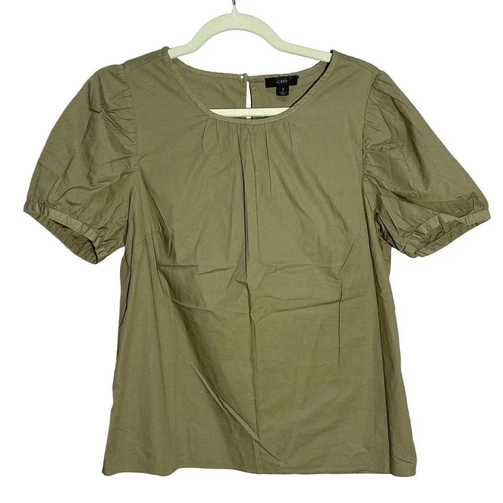J.Crew Puff Sleeve Blouse Womens S Olive‎ Green Modern Casual