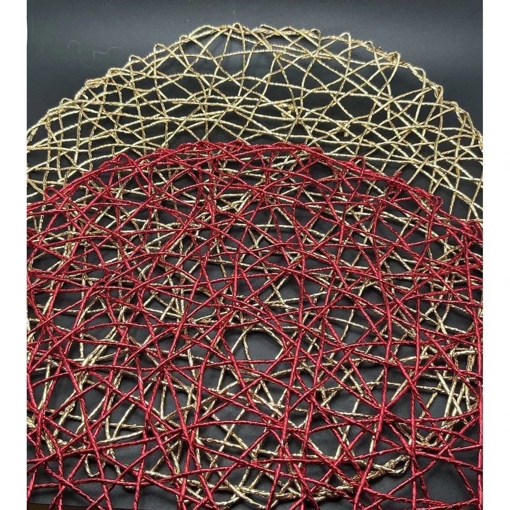 Kashi Home Holiday Decorative Woven Metallic Foil Shining Placemats-8‎