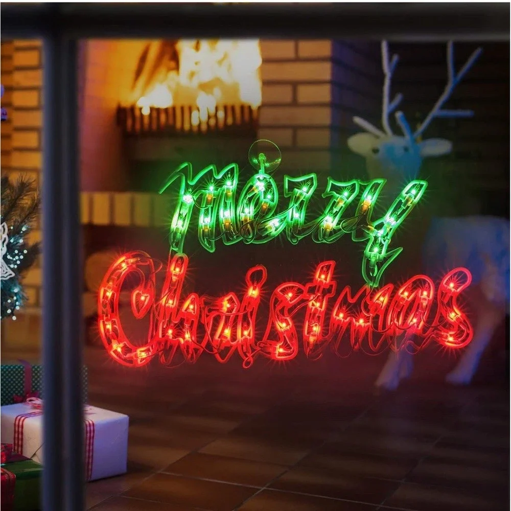 LAMPHOME Merry Christmas Light Up SIGN 50 LED Red &‎ Green Lights Holiday Decor