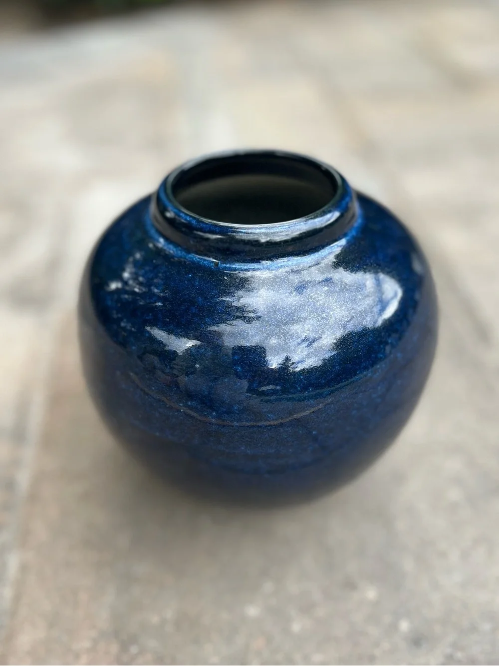 Dark Blue Ceramic Round 5.5” Tall MCM Vase