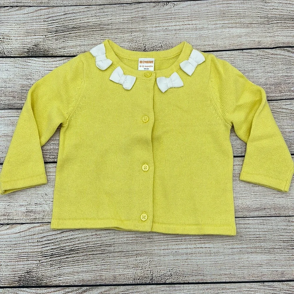 Gymboree Girls Yellow with White Bow Cardigan Sweater Size 6-12 Months