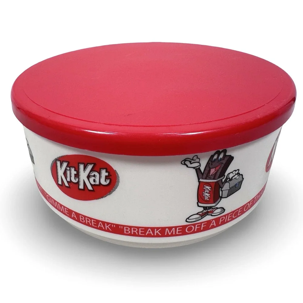 Vintage Kit Kat Whirley Industries Plastic Bowl with Lid Red White Mascot 5.25