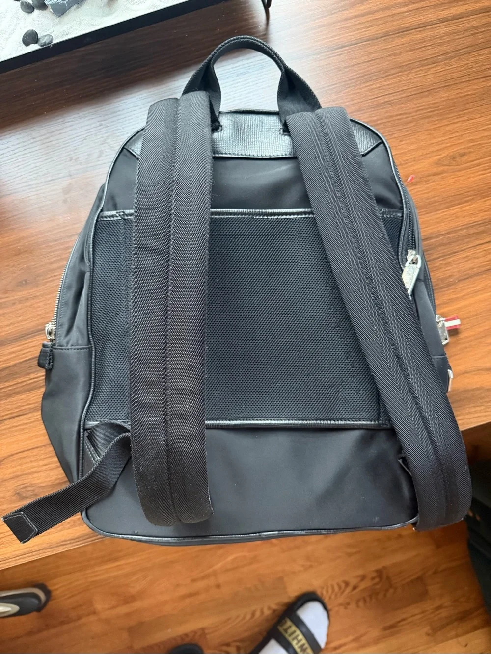 Bally Black Nylon Backpack with Red-Stripe Pull
