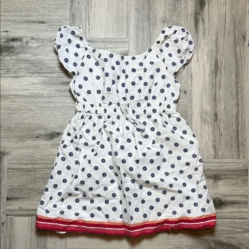 Old Navy White Dress with Navy Dots and Red Hem