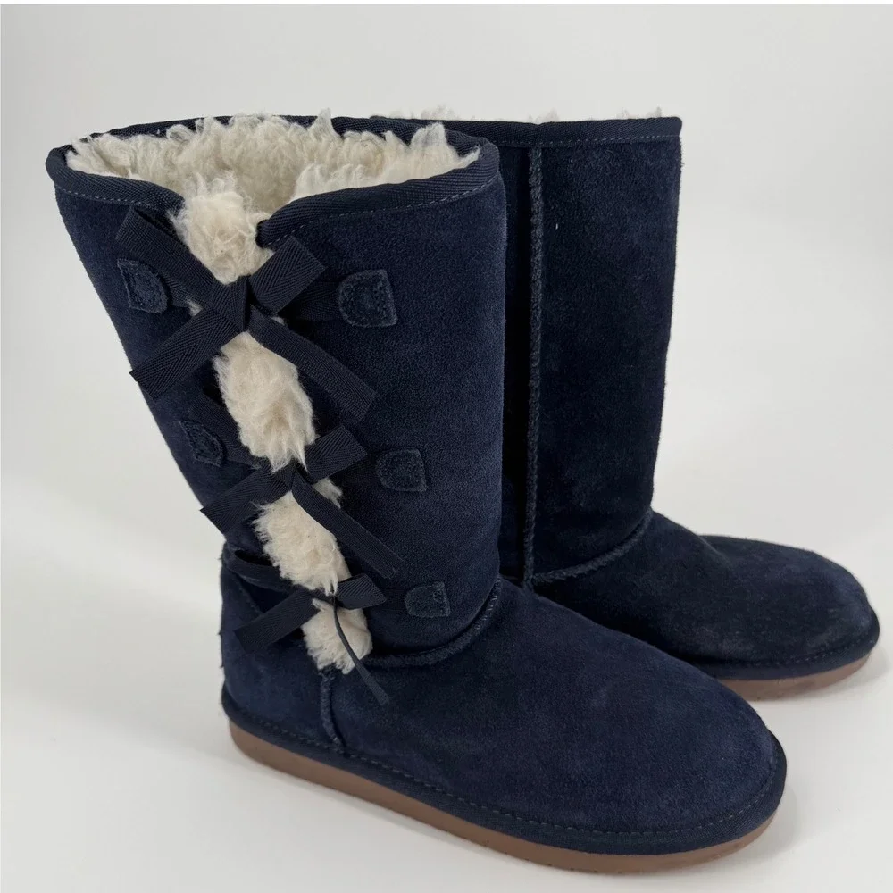 Koolaburra by UGG Victoria Navy Blue Suede Bow Boots Kids Size 4