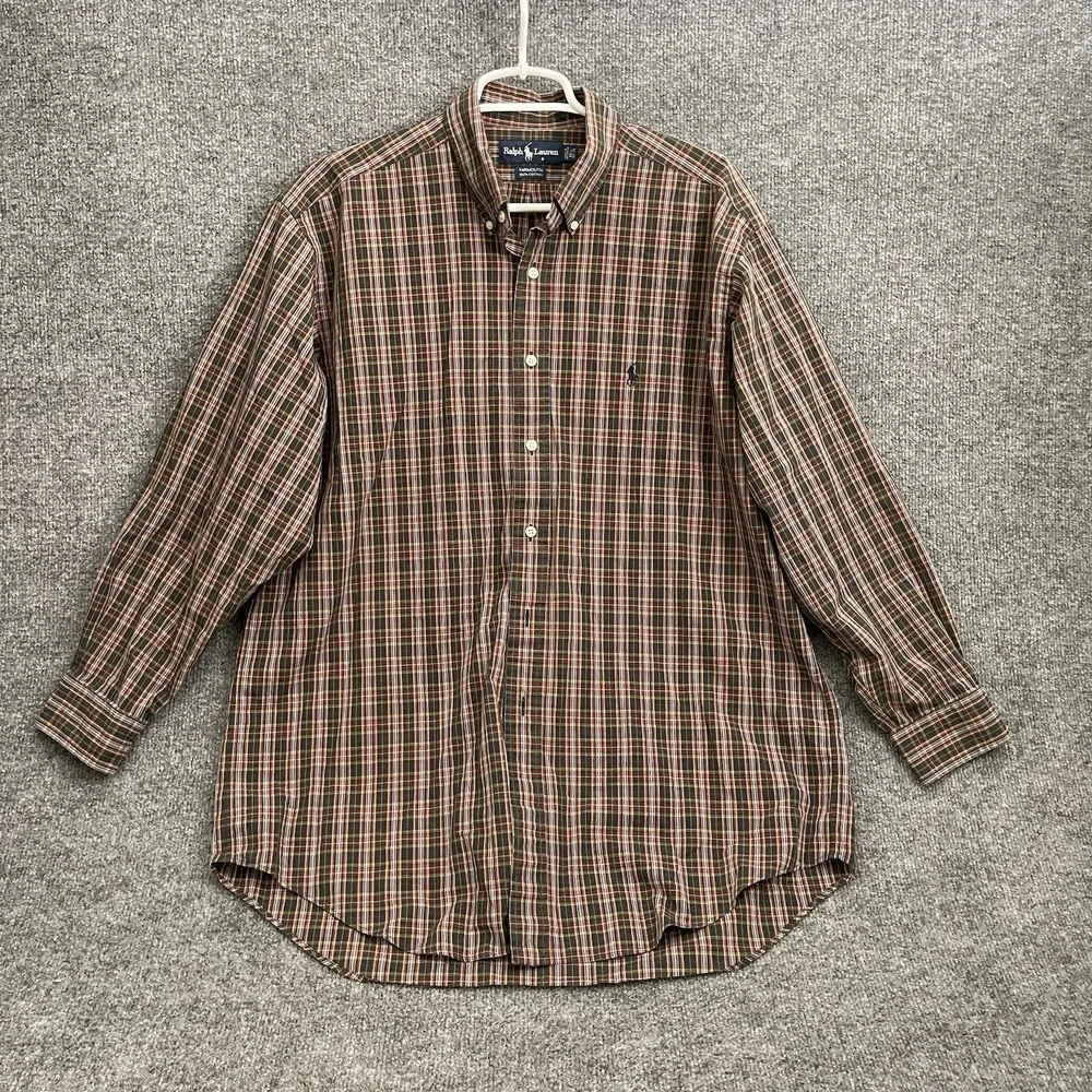Ralph Lauren Yarmouth Shirt Mens Sz 16.5 32/33 Button Up Long Sleeve Plaid