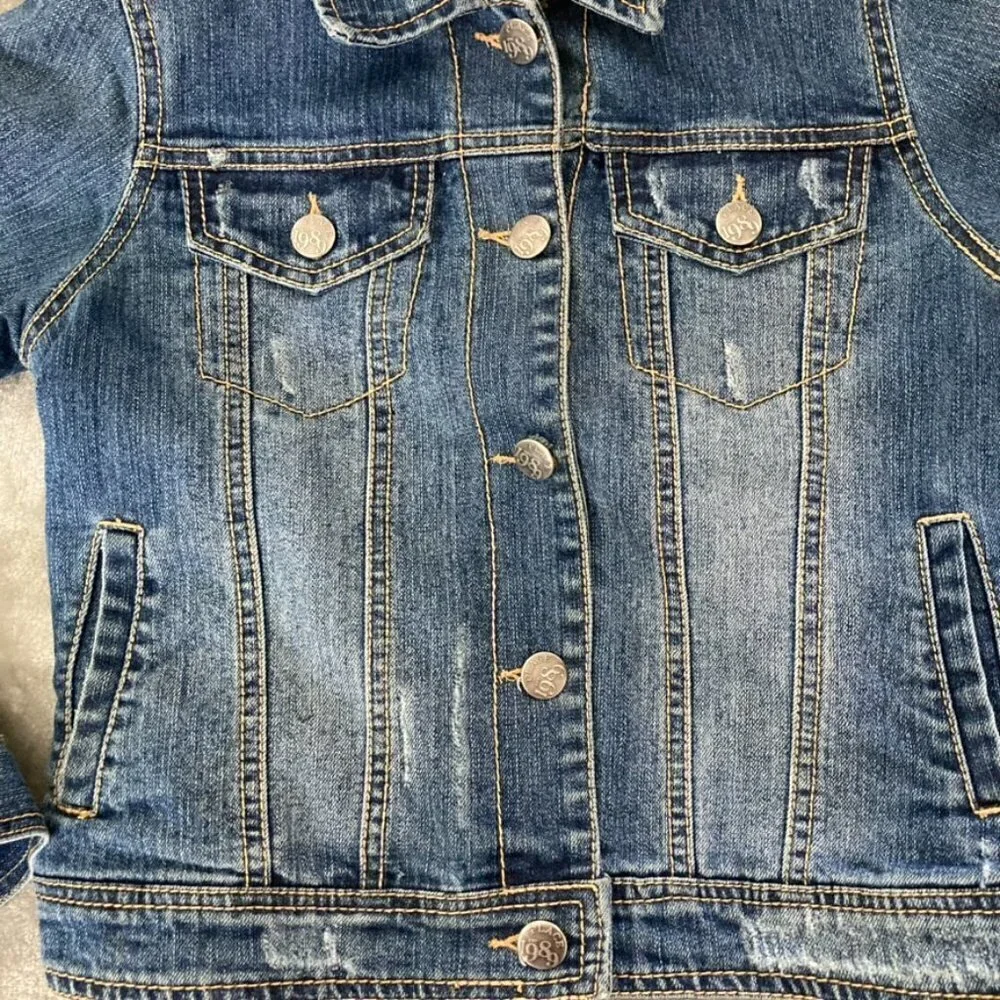 The Children's Place Denim Jacket Girls Large 10 12 Distressed Blue Trucker