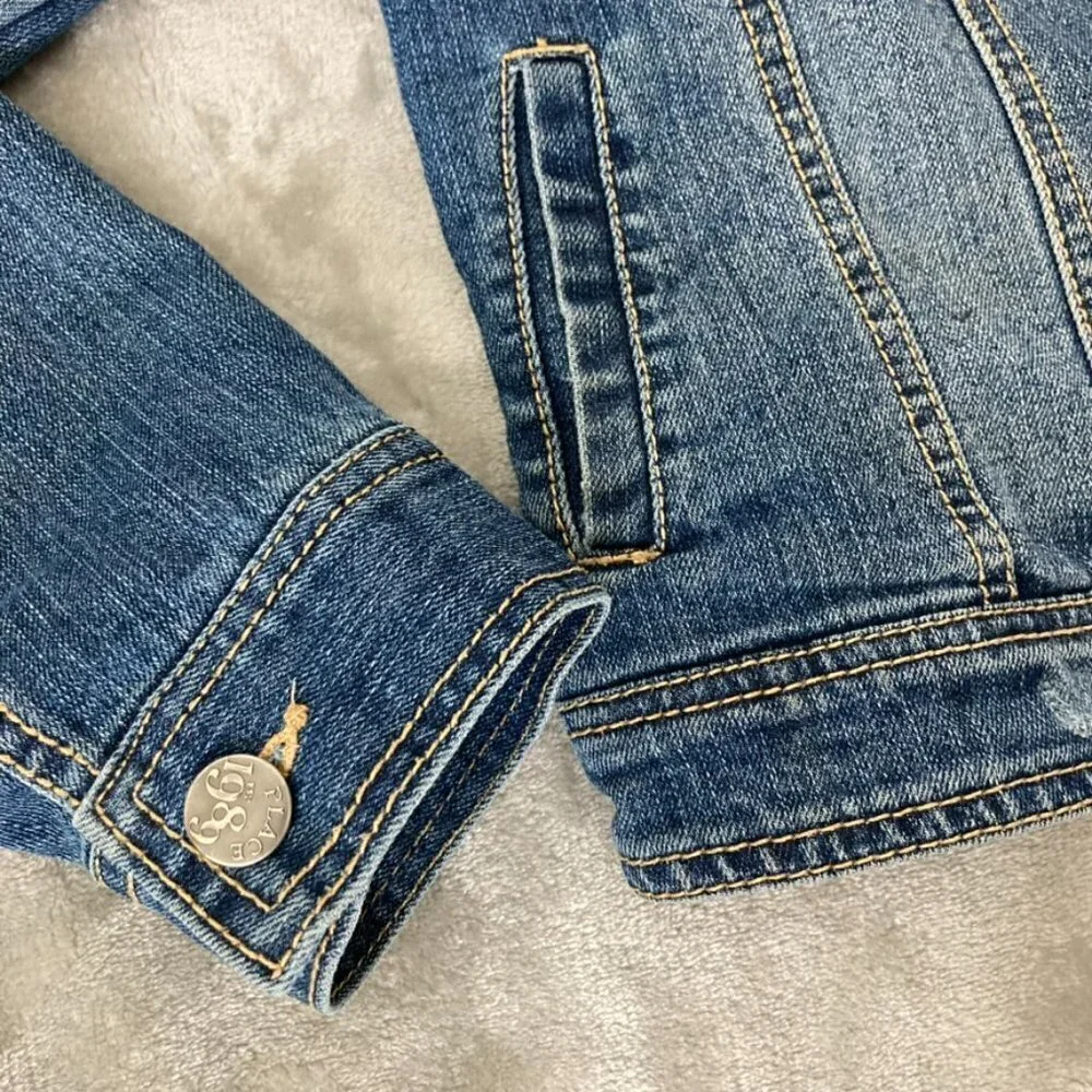 The Children's Place Denim Jacket Girls Large 10 12 Distressed Blue Trucker