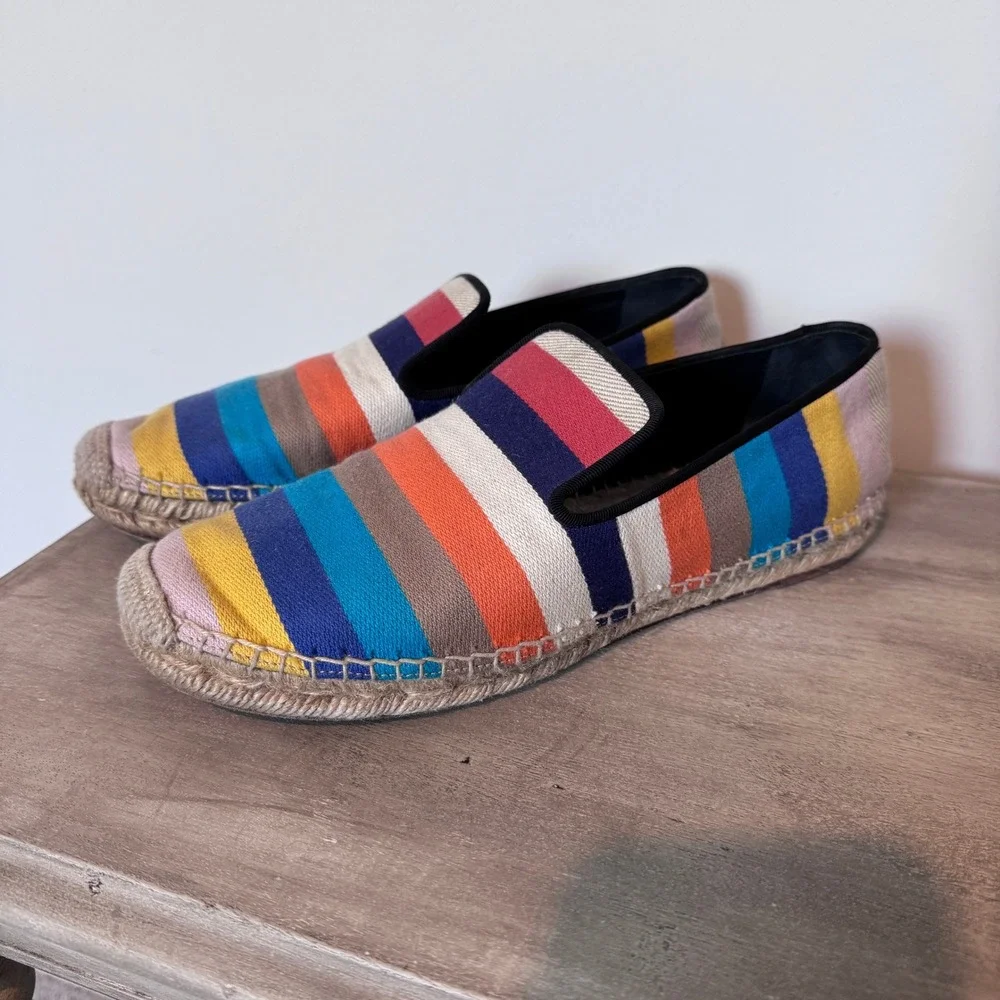 Celine Paris Striped Canvas Espadrille Loafers‎ Multi Color Flats 40