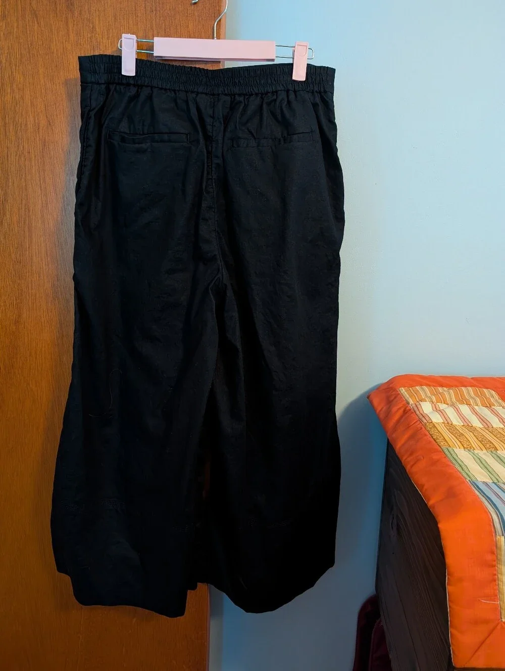 Banana Republic Black Wide-Leg Cropped Chinos Linen Blend Women's Size Med