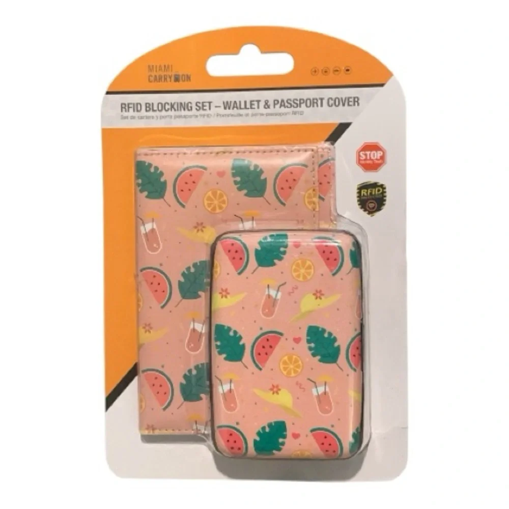 Miami RFID Blocking Travel Set Wallet & Passport Cover‎ Aluminum Pink Shell