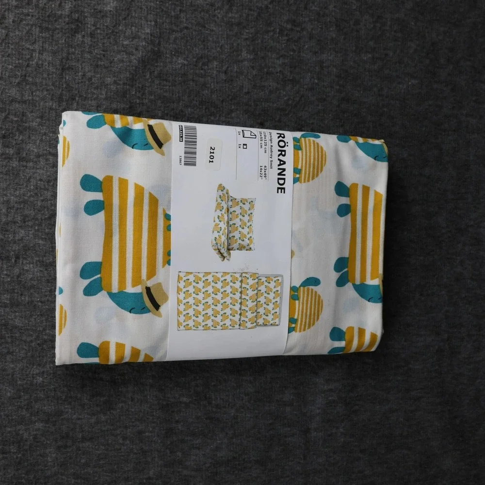 IKEA Rorande Crib Duvet Cover Pillowcase Set Boys White Turtles Cotton Print New