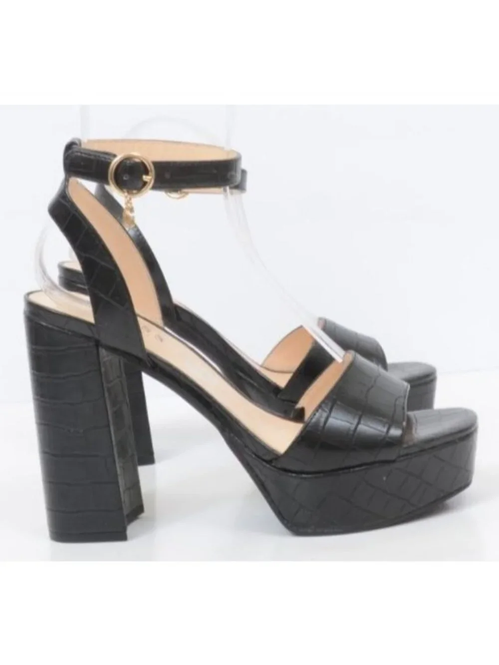 Guess‎ Women's 8.5 Moc Croc 5 Inch Platform Heels Ankle Strap Sandals Clubwear