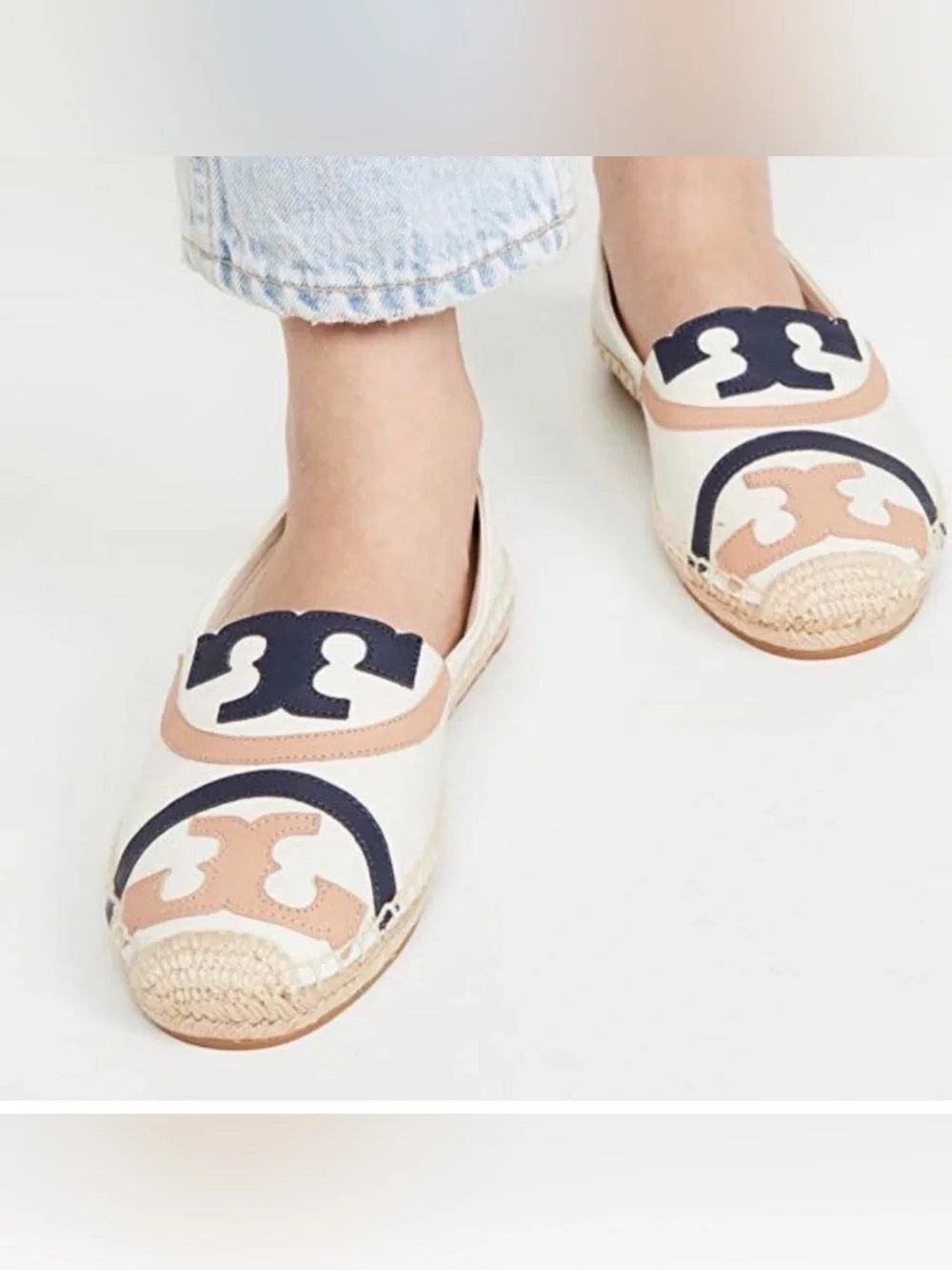 NWT Tory Burch Poppy Espadrille Canvas/calf leather with dust bag size 8.5