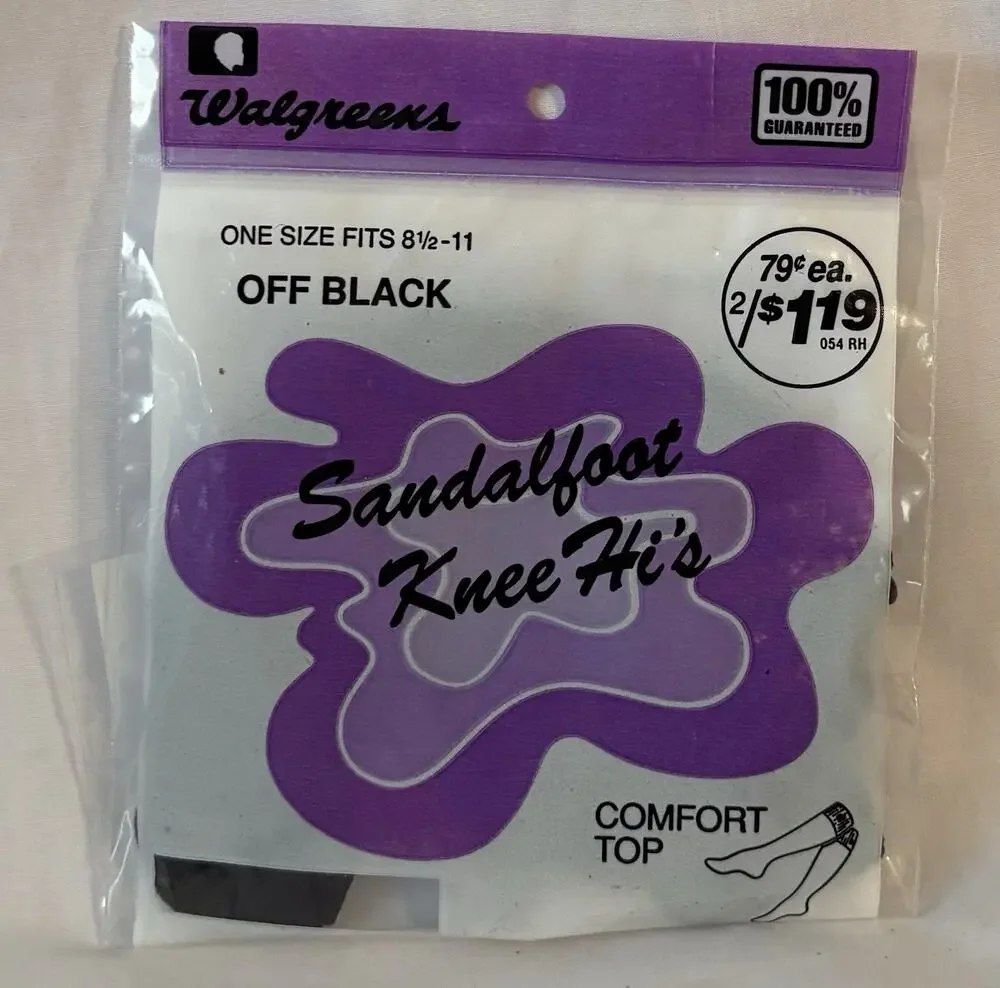 Walgreens Comfort Top Sandalfoot Knee High Stockings, Off-Black, Size 8.5-11 NEW