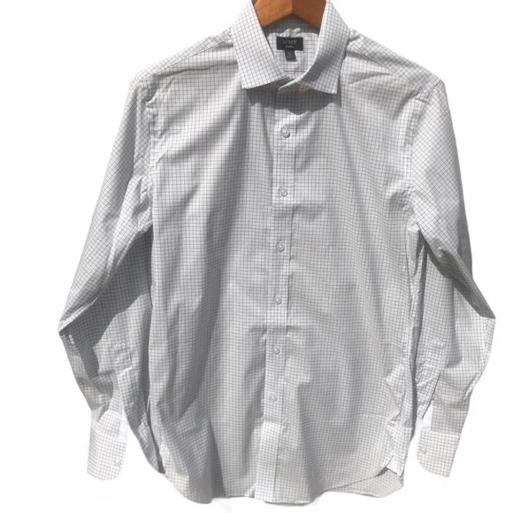 J.Crew Ladlow Men Shirt | Sz. 15 | White Brown | Long Sleeve Button Down Shirt