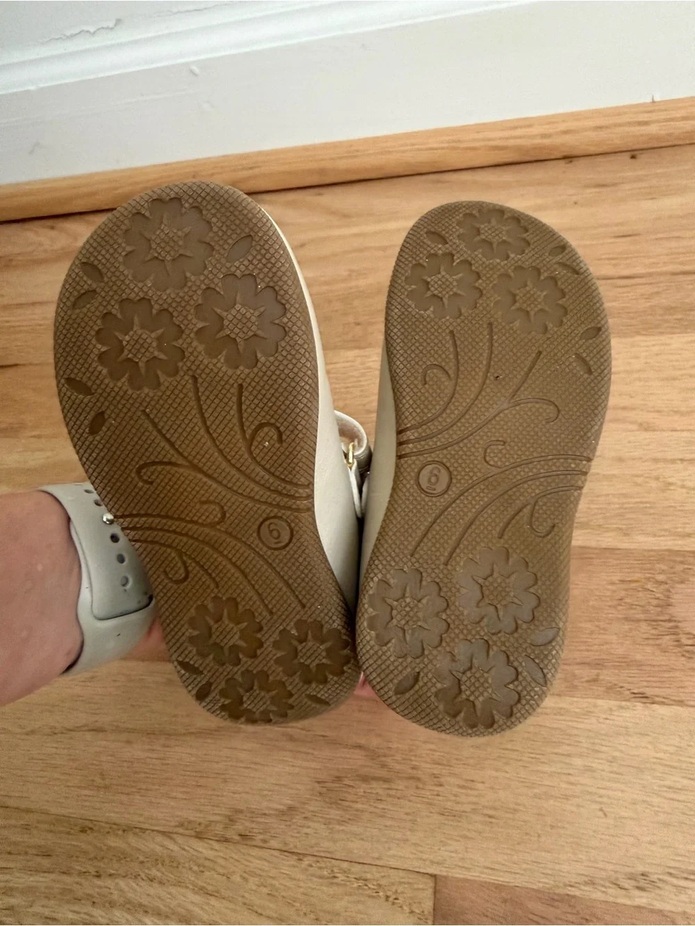 Rachel Shoes Beige Pearl Girls Mary Jane Flats with Floral Gems