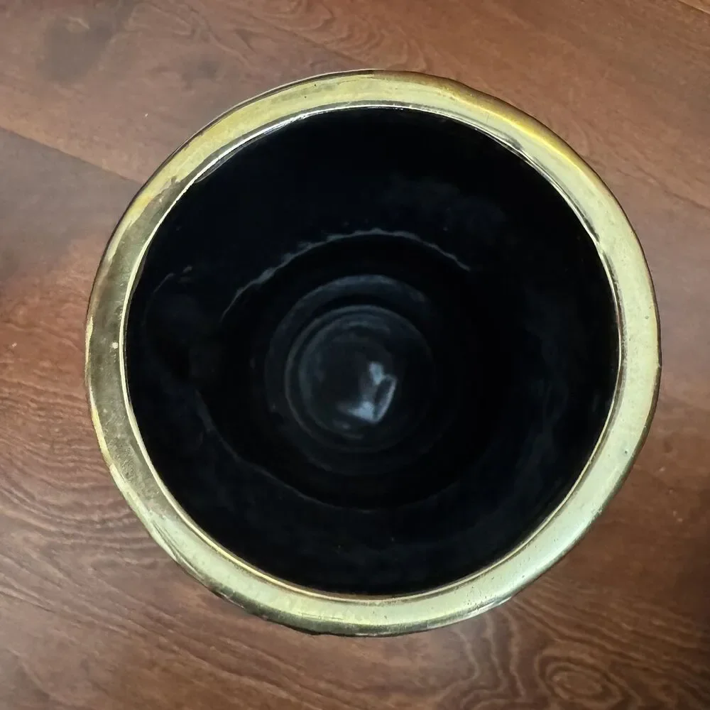 Vintage Black Gold Snake Serpent Vase 12” Hollywood Regency Maximalist Decor