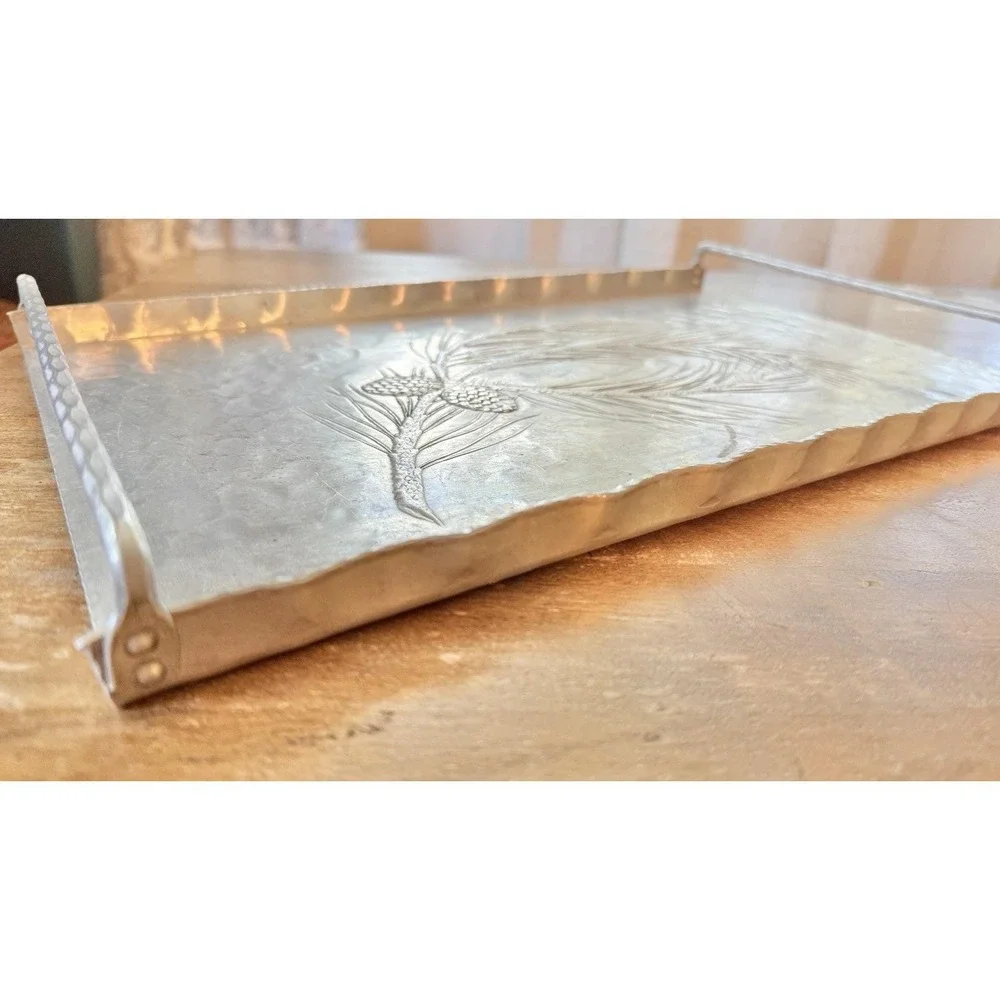 Vintage Hand Forged Everlast Metal Serving Tray Pinecone Branch Design 16 x 10