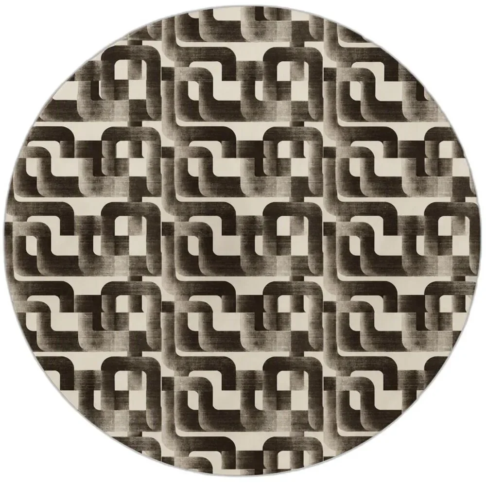 Black Cream Geometric Abstract Round Elastic Edge Waterproof Tablecloth 44