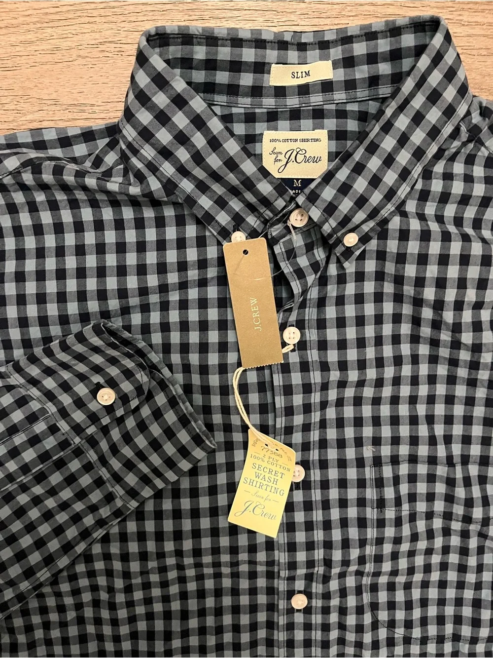 J. Crew Slim Blue Navy Gingham Button-Down Shirt Secret Wash Long Sleeve