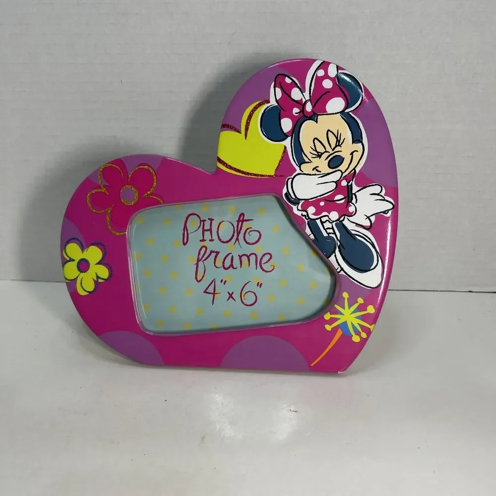 Minnie Mouse 4''x6'' Neon Pink Heart Shape Ceramic Photo Frame Disney Parks NWT