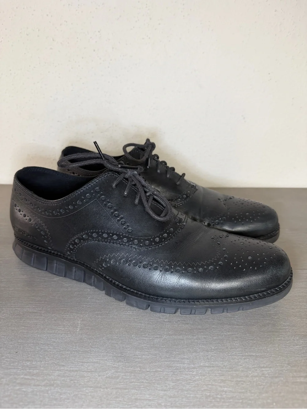 Cole Haan Men's ZERØGRAND Wingtip Oxford SHOES Black Leather Dress Size 12M