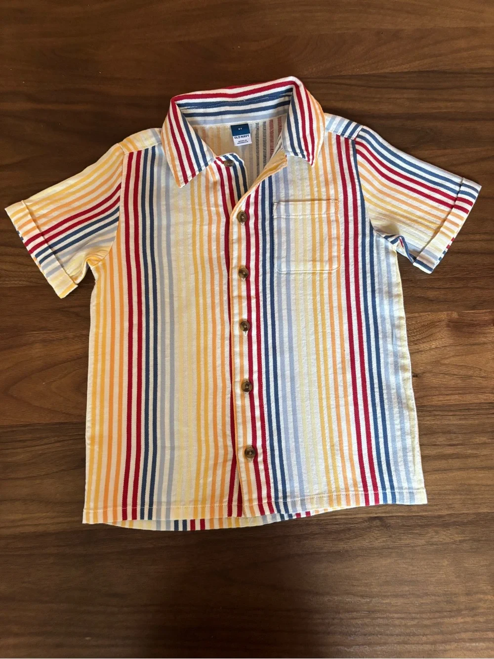 Boys Old Navy Short-Sleeve Striped Button-Down Shirt in Yellow, Red, Blue, Cream