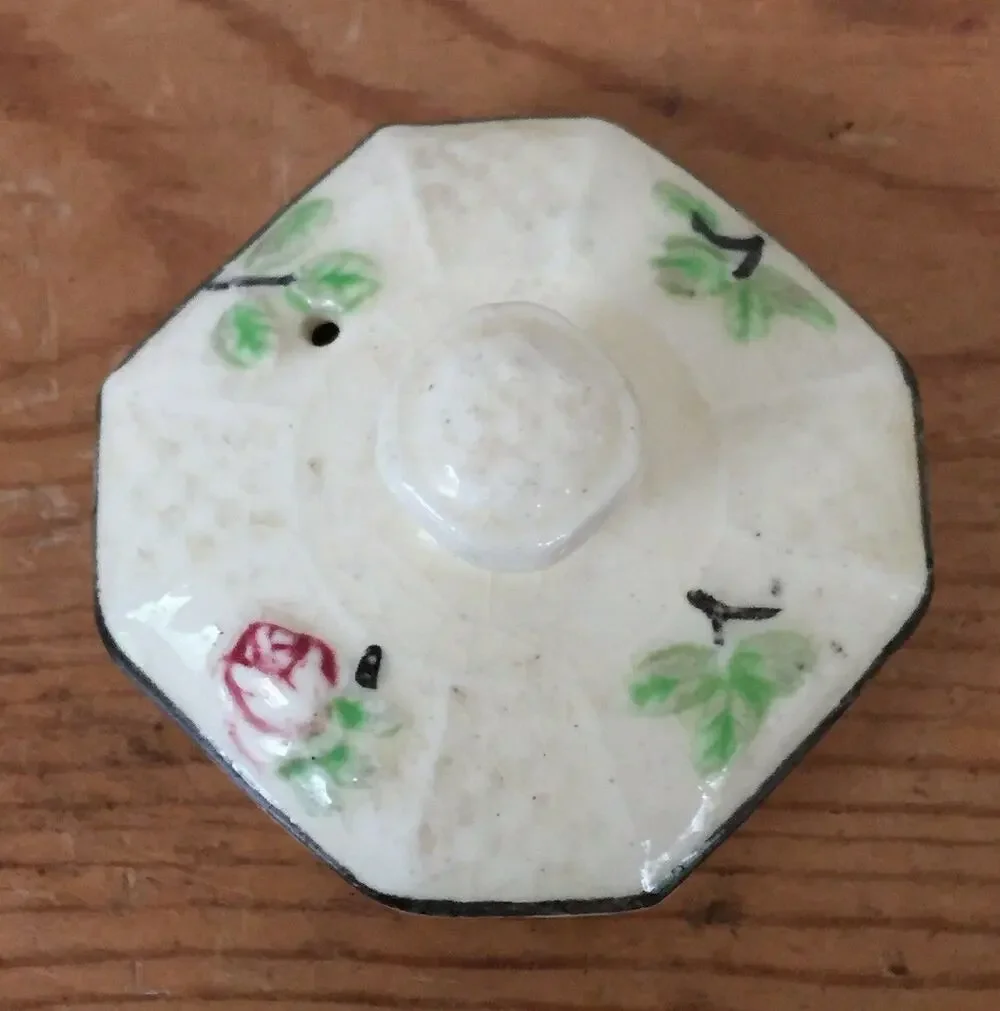 Vtg Moriyama Japanese Basketweave Majolica Rose Small Tea Pot Octagonal Lid 2